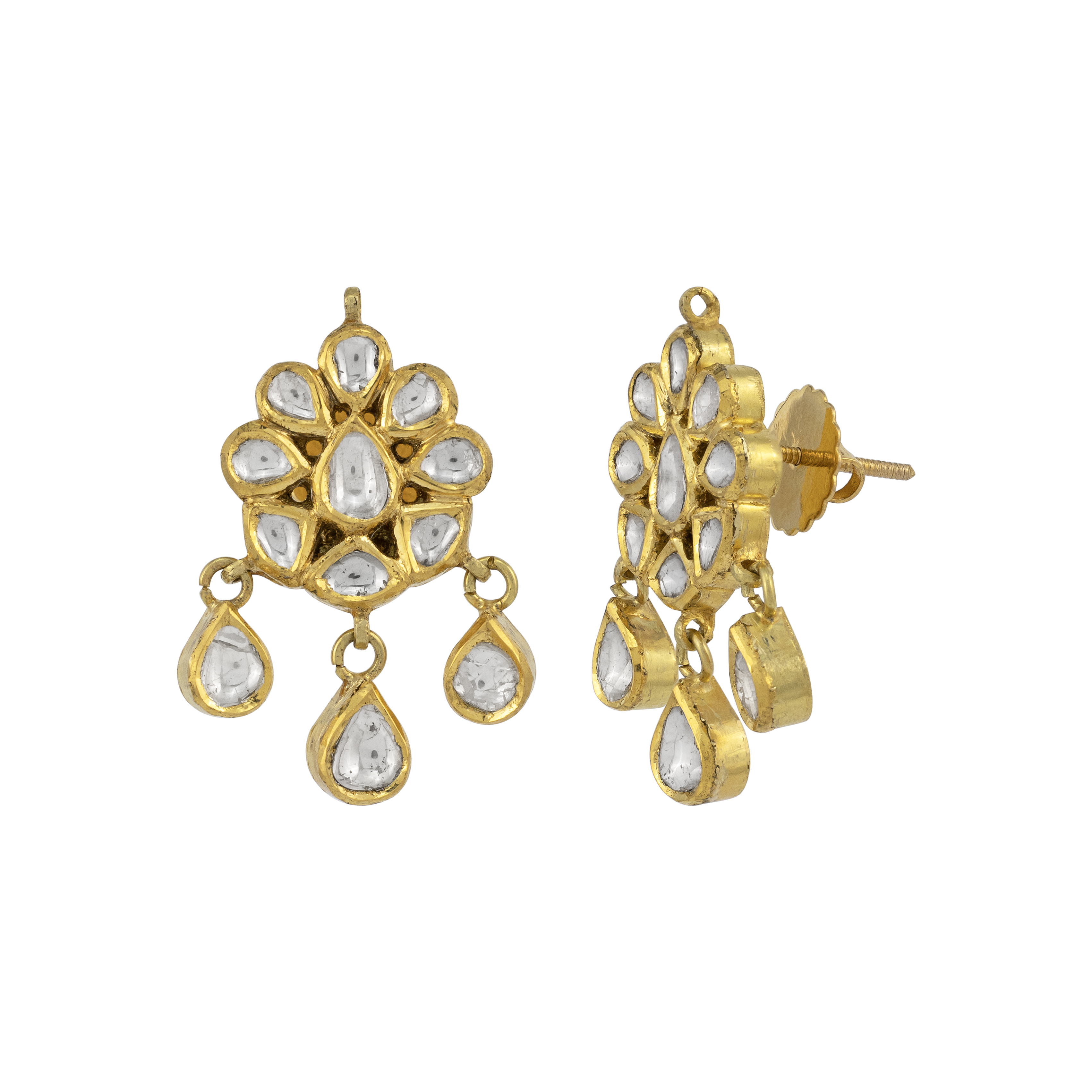 Floral Polki Earring with Teardrop Polki Drops
